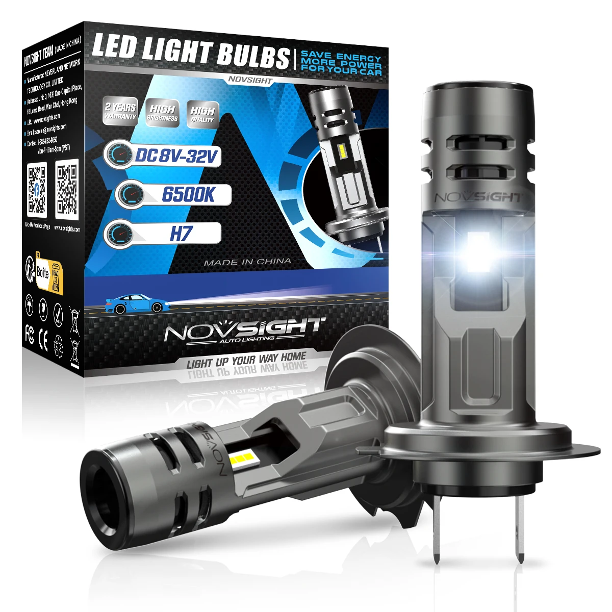 Led Headlight 6500K White 12000Lm - NOVSIGHT H7 Светодиодная фара 1:1 Мини-размер