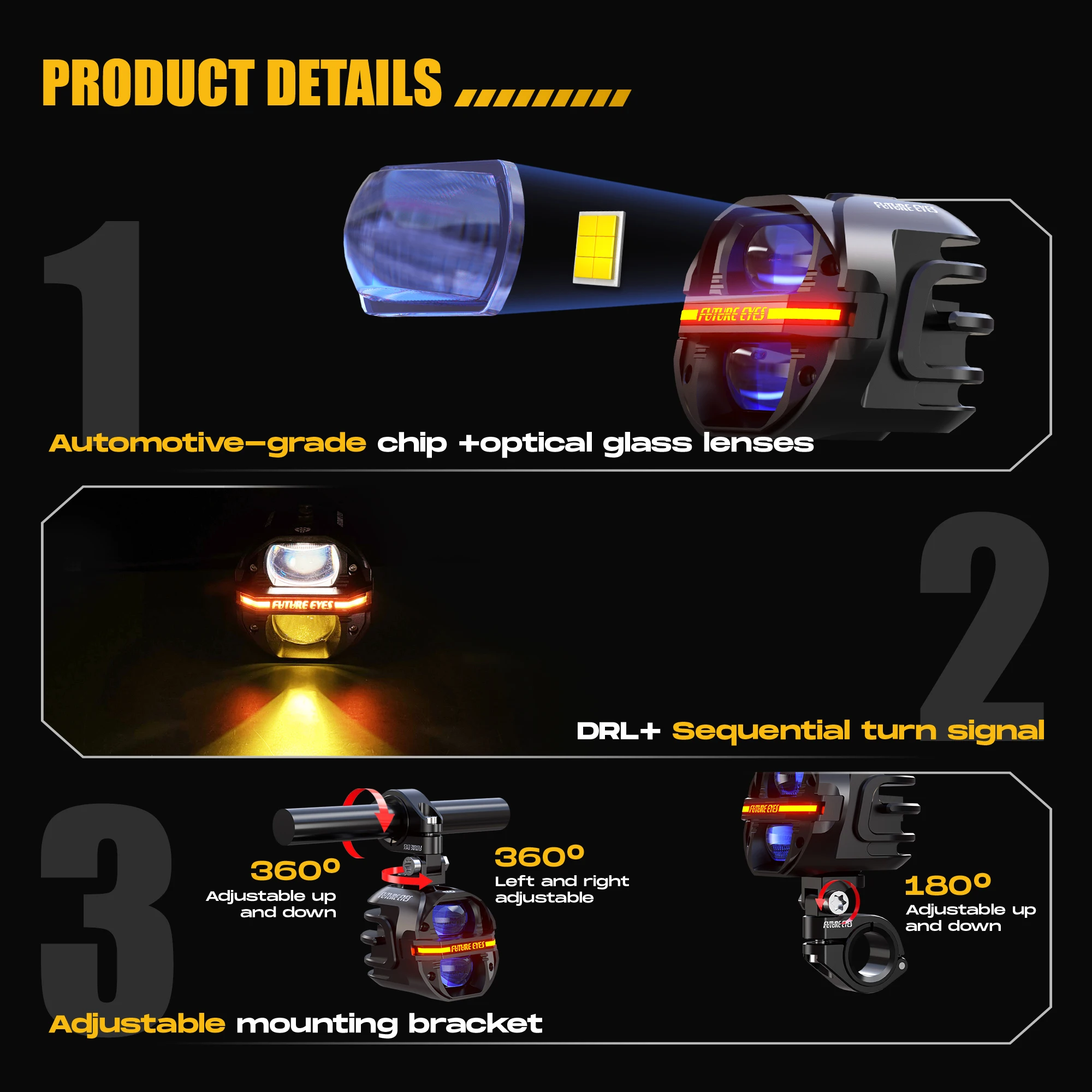 Фары для мотоциклов Future Eye – обзор и цена Led Headlight 6500K White 12000Lm